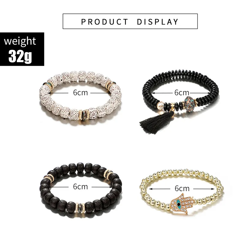 KMVEXO 4PCS/Set Bohemian Turkish Palm Eyes Bracelets For Men Woman Fashion Wristband Resin Stone Tassel Bracelet Vintage Jewelry | Украшения