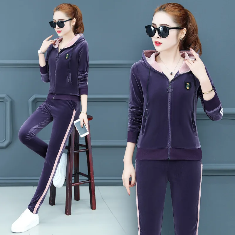Велюровый спортивный костюм из двух предметов женская одежда Vetement Femme 2019 Chandal Mujer