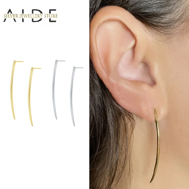 

AIDE Exaggerated Long Ivory Stud Earrings For Women Minimalism INS Gloosy Piercing Earings Silver 925 Jewelry Gift Pendientes