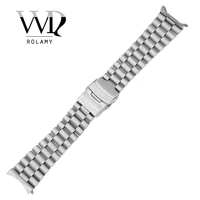 rolamy 20 22mm silver 316l hollow curved end solid links replacement watch band strap bracelet double push clasp for seiko