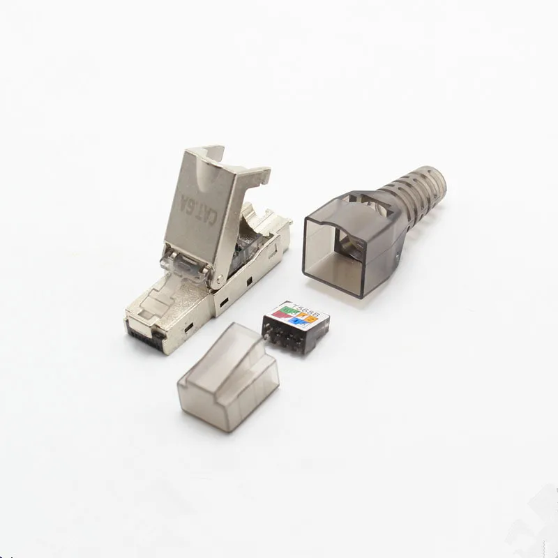 Экранированная кристаллическая головка Cat6a Ethernet RJ45 адаптер Adsl модем CAT6A разъем многоразового использования типа кристаллическая головка Ethernet разъем 10 гигабайт - Цвет: Синий