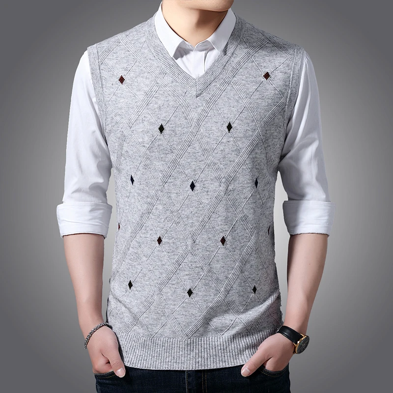 Fashion Brand Vest Sweater For Mens Pullover V Neck Slim Fit Jumpers Knitting Patterns Autumn Sleeveless Casual Clothing Men