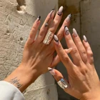 Накладные ногти средней длины, минималистичные черные линии для дизайна ногтей, накладные ногти с полным покрытием, акриловые Типсы для ногтей, искусственные ногти