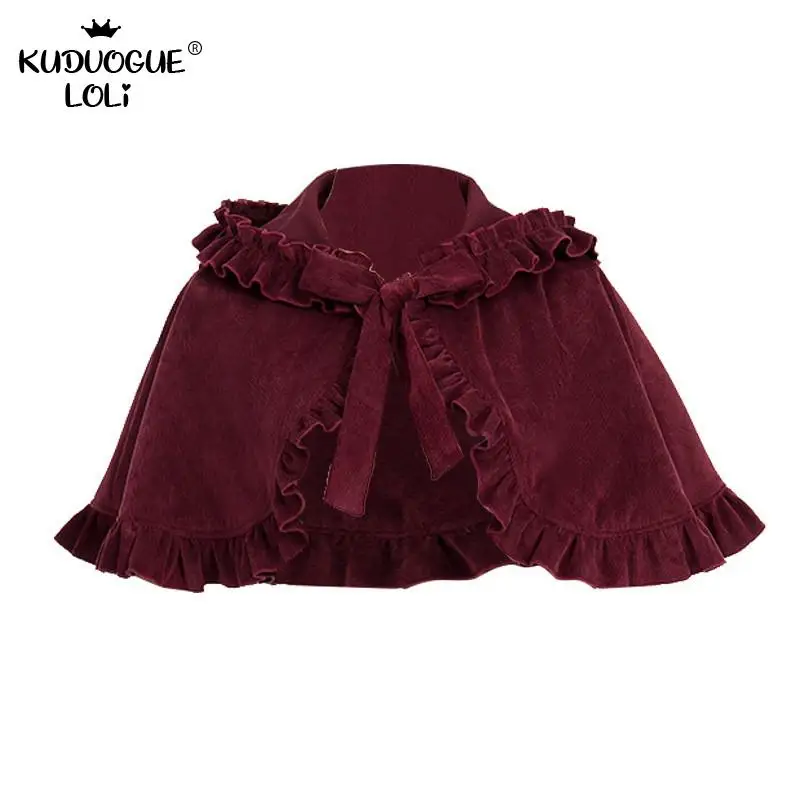 

Lolita Suspender JSK Dress Girls Corduroy Slim High Waist Corduroy Bow Ruffles Laces Optional Cloak Mantle Party Clothing Women