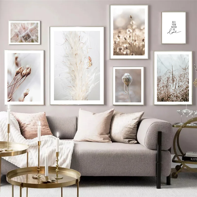 

Nordic Minimalist Flowers Hay Decorative Painting Feather Letters Canvas Art Painting Home Living Room Bedroom Wall INS Pictures
