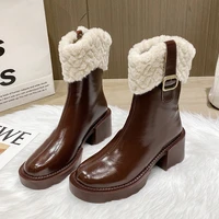 womens snow boots winter shoes warm casual fur and ankle non slip leather flat shoes fashionable womens shoes