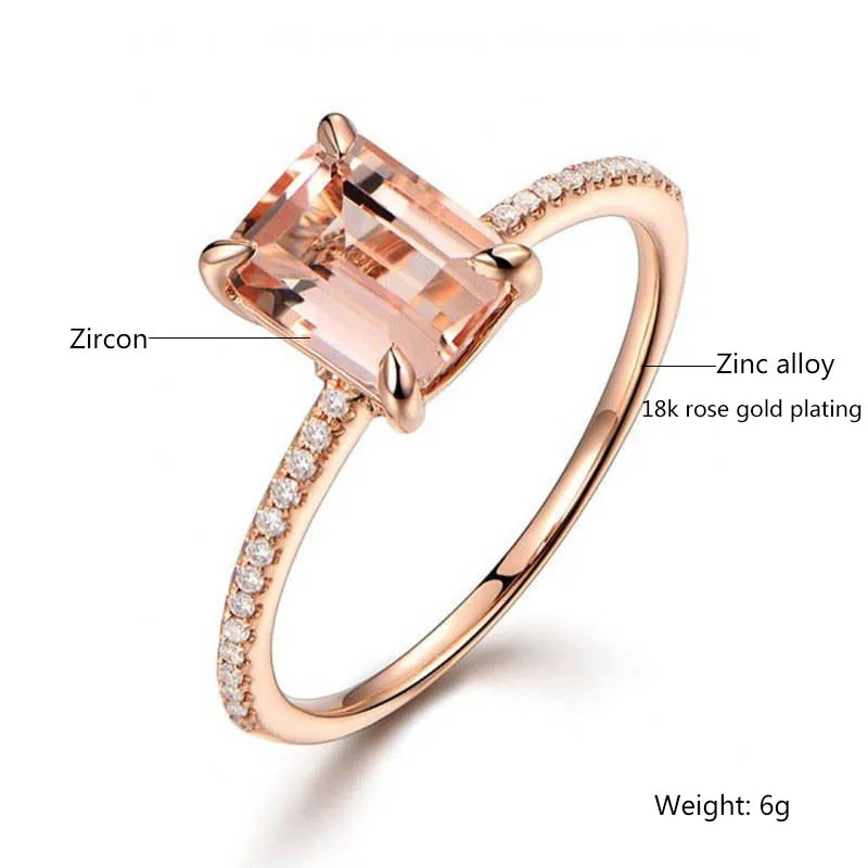 2/pcs Set Rose Gold Silver White Champagne Crystal Wedding Engagement Rings For Women Cubic Zirconia Elegant Ring | Украшения и