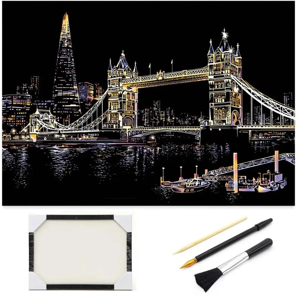 

Rainbow Painting Paper,Sketch Pad DIY Night View Scratchboard for Kids&Adults,Engraving Art&Craft Set,Scratch Painting,3 Tools