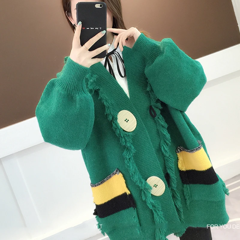 

2021 Spring Winter Korean Chic Woman's Sweaters Outerwear Lazy Style Loose Knitted Jackets All-Match Cardigans Long Sleeve Tops
