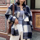 Лидер продаж, куртка Lusumily, женская модная Толстая куртка в розово-зеленую клетку, женская рубашка, винтажное пальто, весенние повседневные женские топы, верхняя одежда