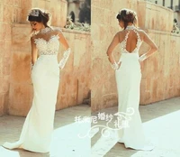 custom sexy backless white long prom gown 2015 new hot vestidos sheath crystal beading appliques lace formal evening dresses