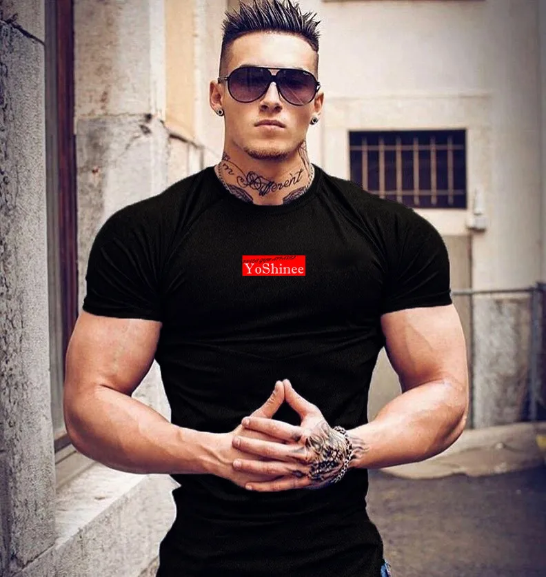 

Men Tshirt Bodybuilding Show Muscle Workout Fitness Short Sleeve Shirt Cotton Men Clothing 3XL