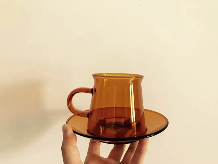 

Blue Vintage Glass Afternoon Tea Cup and Saucer Set Funny Creative Reuseable Cappuccino Coffee Cup Vaso Para Cafe Mug BD50CS