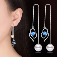 devyes 925 sterling silver elegant pearl tassel jewelry woman fashion simple long earrings female personality drop earrings