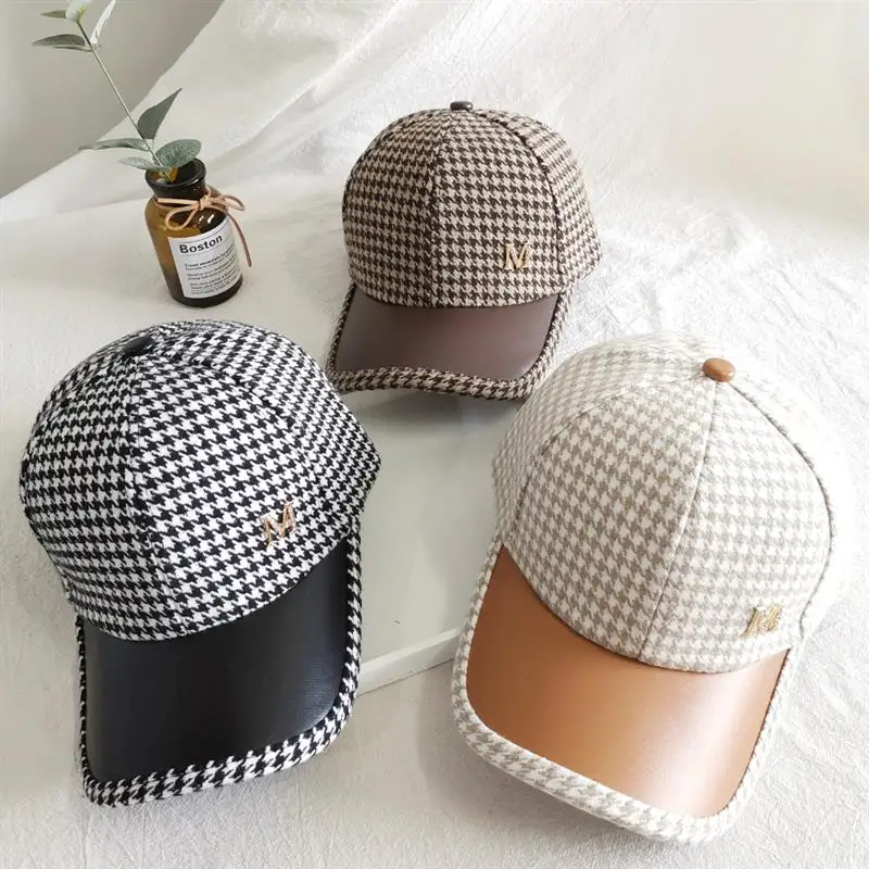British Houndstooth Face Caps For Women Men Streetwear Checked Snapback Hip Hop Baseball Cap Bone Trucker Hat Chapeau Homme