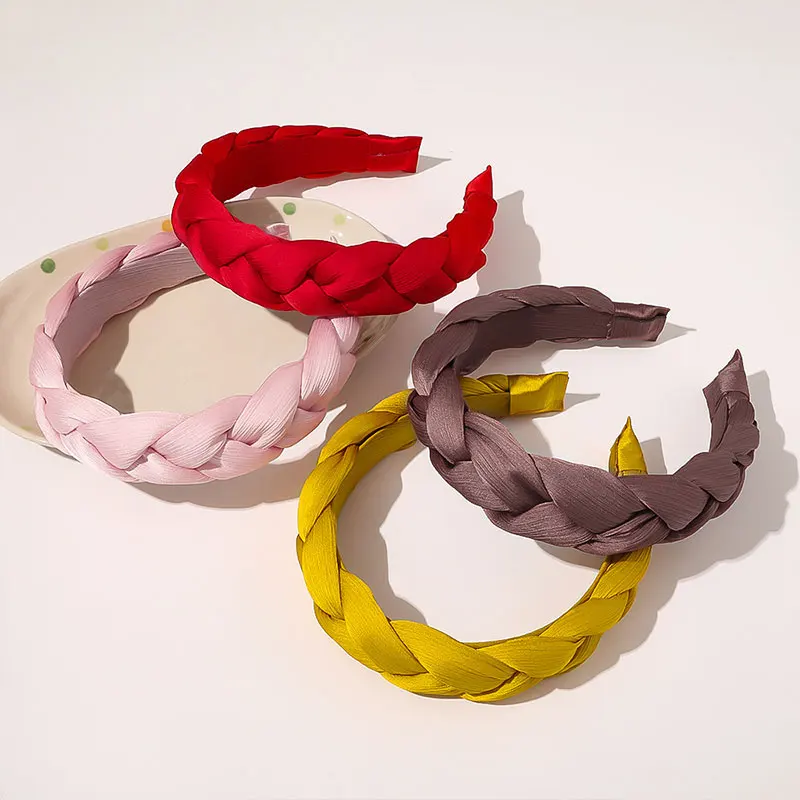 

Twist Braid Wide Wrinkled Vintage Headband Solid Color Women Headband Fashion Satin Head Hoop Hairband Turban Hair Accessories