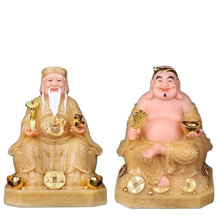 

A Pair 2P Gilding Jade Buddha Figure Vietnam Home Shop Prosperity Protection God Of Wealth Cal Shen Tu Di Gong Feng Shui Statue