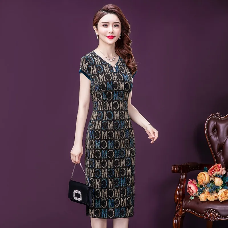 Женское банкетное платье Ципао Простое Элегантное летнее с коротким рукавом и