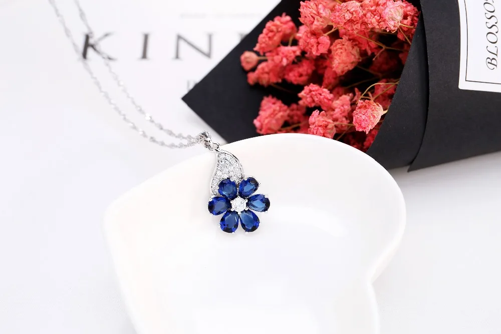 LADYCHIC роскошный синий и зеленый AAA цветок с цирконом Кулон Ожерелья модные кристалл серебряный цвет Свадебные украшения LN1097