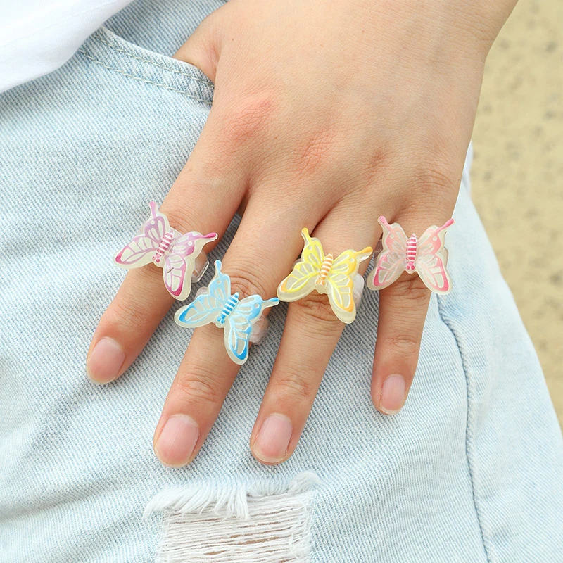 

Y2K Ins Trendy Style Colorful Yellow Pink Butterfly Resin Ring For Women Girl Party Fashion Jewelry Gift