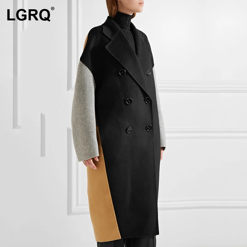 

[LGRQ] Loose Color Matching Women's Woolen Coat Parkas New Long Sleeve Western Style Fashion Tide Autumn Winter 2021 19D4948