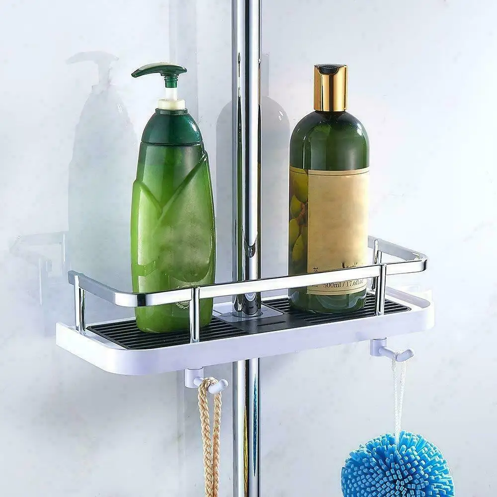 

New Shower Storage Rack Bathroom Shelf Pole Shelves Shampoo Tray Stand Single Tier No Drilling Lifting Rod Shower Head Holder