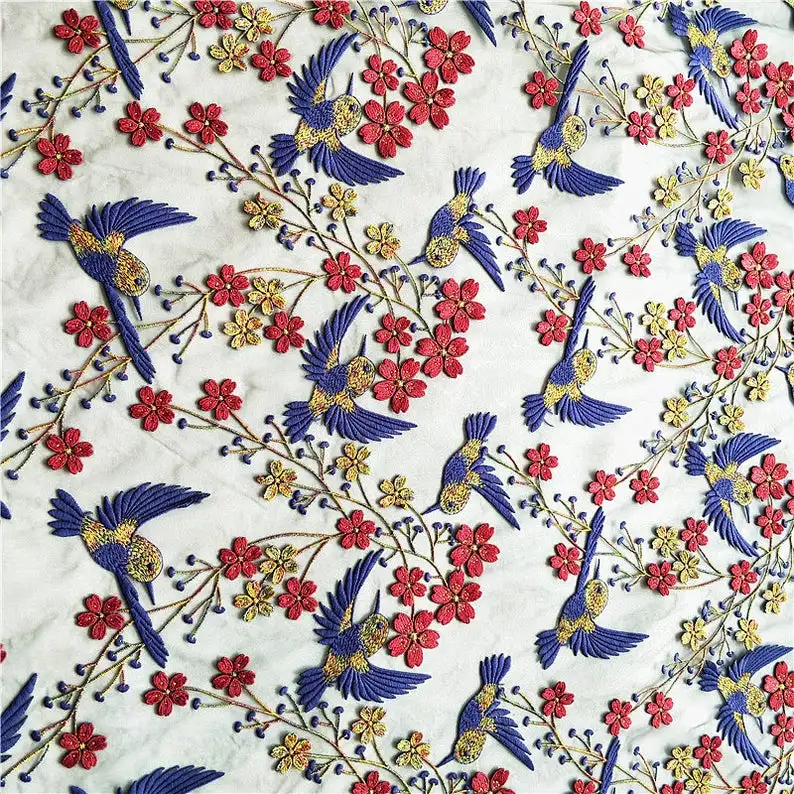 

1 yard Black Bottom Flying Bird Mesh Embroidery Lace Fabric Diy Fashion Dress Clothes Designer Fabric