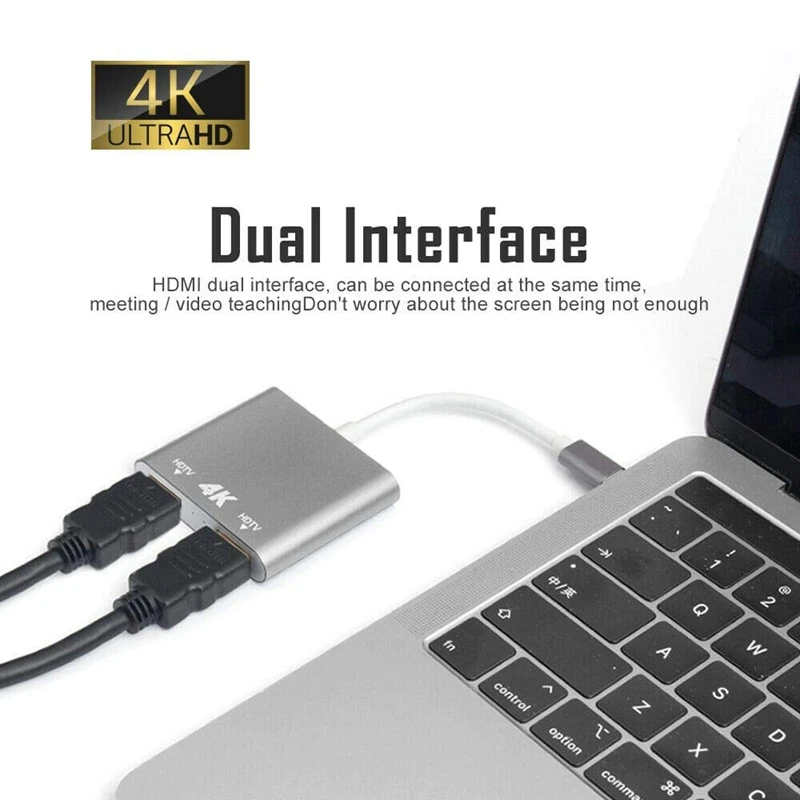 

HDMI Type C Adapter 4K USB C To Dual HDMI Converter for Surface Book 2 Dell XPS 13 Samsung Galaxy S10 / S9