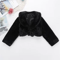 winter baby girls birthday faux fur long sleeve coat with 2 ribbons pompon for flower girls dress jacket kids wedding party wrap