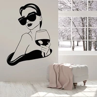 girl fashion wall decal lady with glass of wine vinyl window stickers bar drinks restaurant party interior decor wallpaper e872