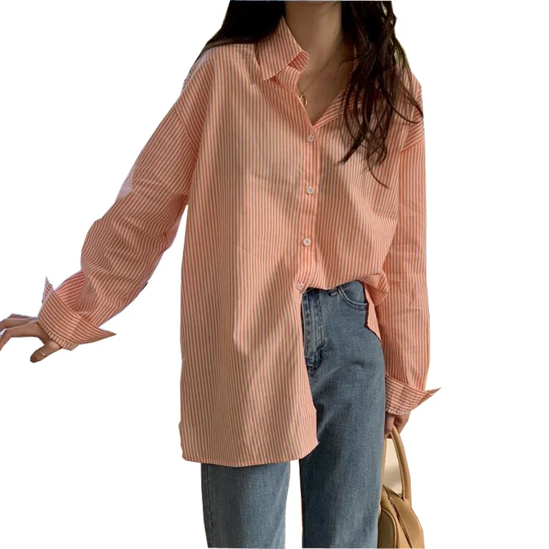 Womens Tops Striped Blouses Shirt Casual Loose Style Shirt Plus Size Long Sleeve Blusas Shirts Office Ladies Clothing Tops CL845