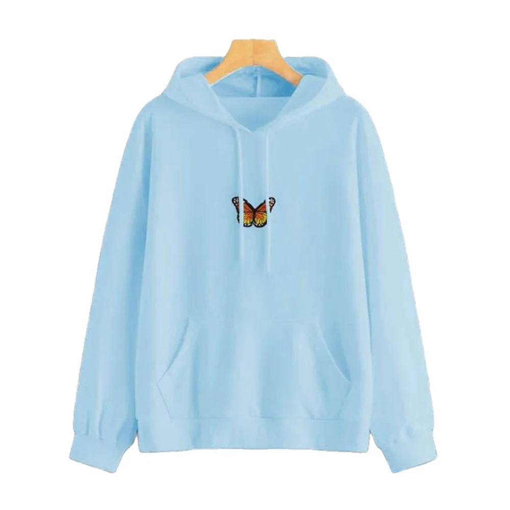 

Women Butterfly Print Hoodie Sweatshirts Autumn Casual Plus Size Drawstring Long Sleeve Pocket Solid Hooded Oversize Pullovers