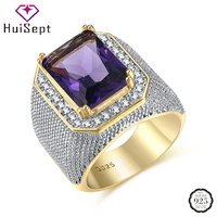 huisept women men ring 925 silver jewelry rectangle zircon gemstone luxury finger rings accessories for wedding engagement party