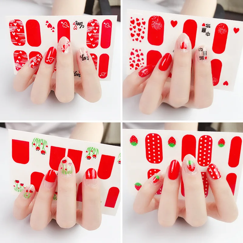 

14Pcs/Sheet Cute Strawberry Pattern Film Nail Wrap DIY Decals Decor Stickers Self Adhesive Nail Art Sticker with Nail File Set