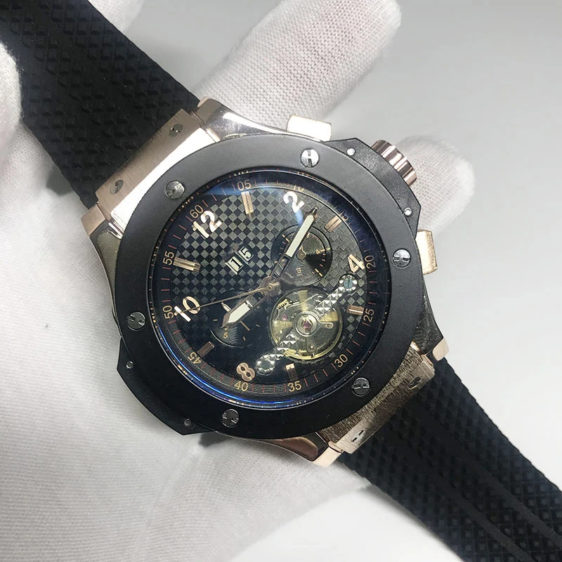 007 3 типа Мужские часы Скелетон с черным циферблатом автоматическим подзаводом