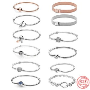Hot Sale Real 925 Sterling Silver Heart Snake 3mm Bracelet Original  Bracelets For Bead Charms DIY Jewelry Fashion Women Gift