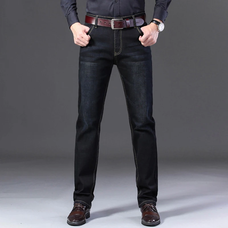 Классические мужские джинсы облегающие модные эластичные широкие черные синие