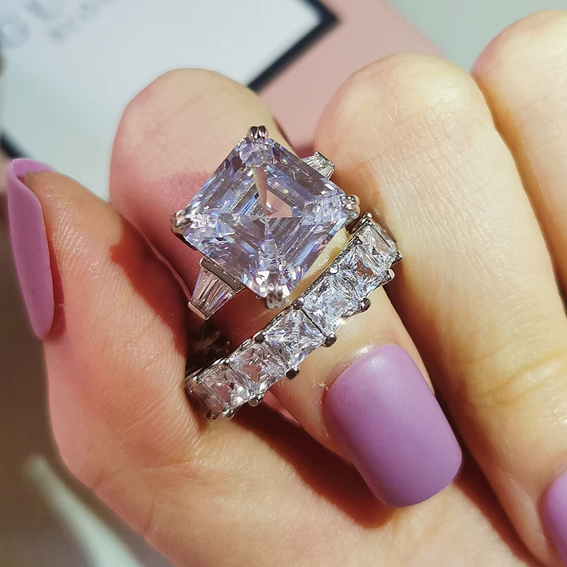 

Black Friday Sterling Silver 925 Rings For Women 2 Ct Rings 2-Pc Princess Cut Wedding Engagement Jewelry Ring Set R5702