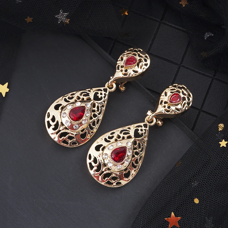 Тренд капли воды серьги белого золота красные и зеленые стразы для женщин