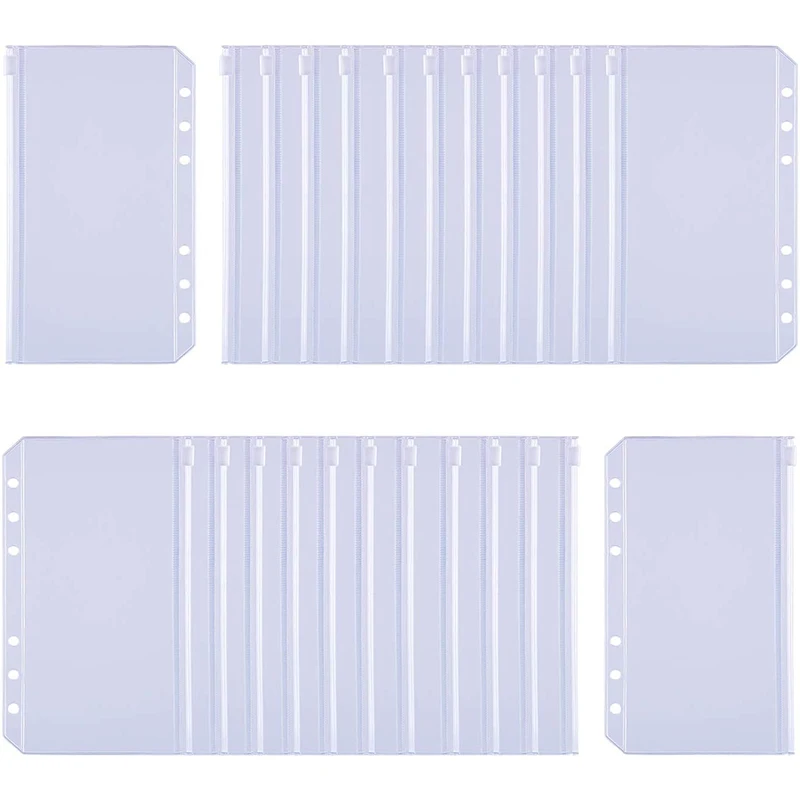 A6 Size 6 Holes Binder Pockets Zipper Folders Loose Leaf Bags for Documents Notebooks Cards 24 Pcs | Канцтовары для офиса и