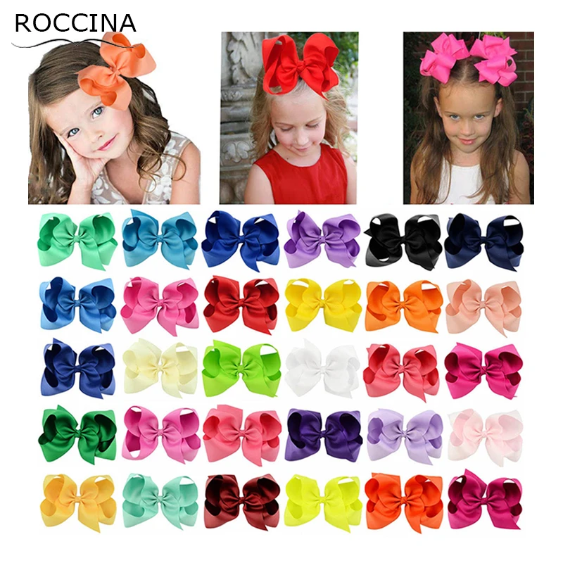 

6 Inch Big Bowknot Children Hair Clips Baby Hairclips Girls Hair Accessories Solid Color Ribbon Bows Hairpins for Kids Head Bows