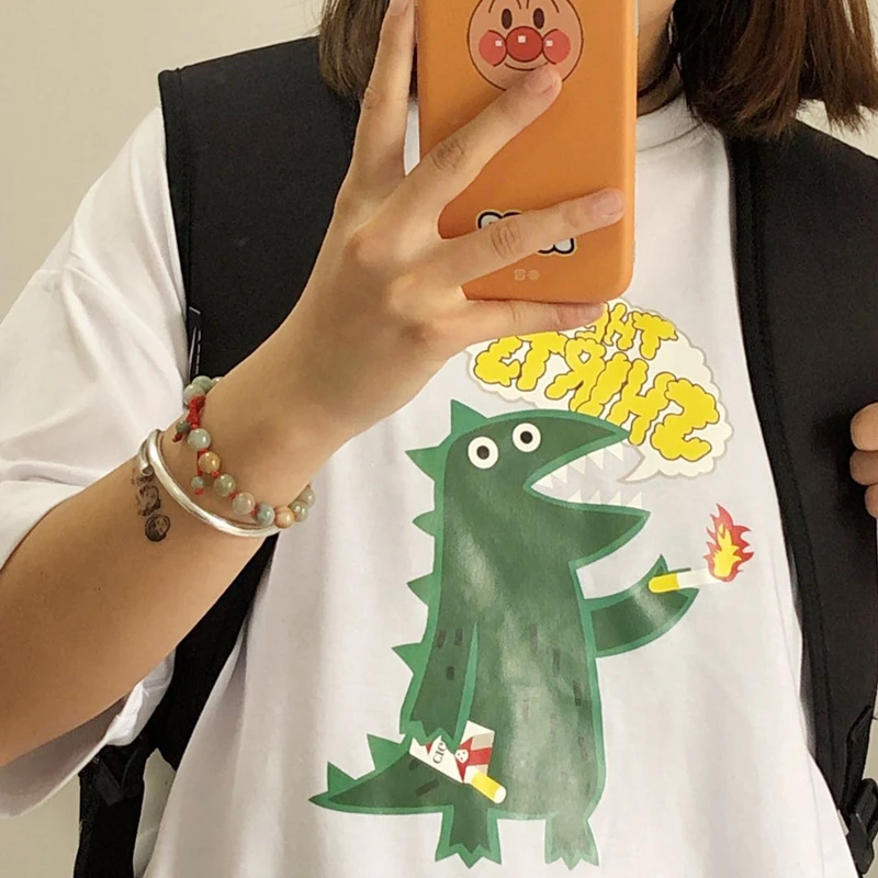 Женская футболка Shellsuning Ulzzang с графическим принтом летняя круглым вырезом и