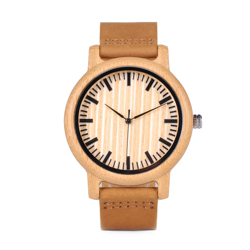 Мужские деревянные кварцевые часы с бамбуковым ремешком и кожаным | Наручные