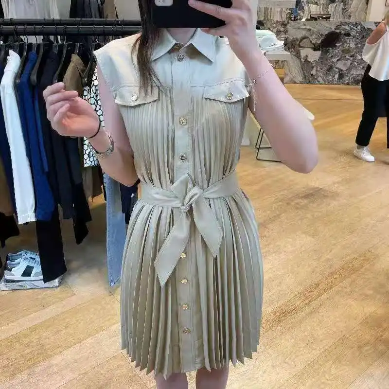 

Women Dress 2021 Early Autumn New Sleeveless Shirt Dress Lace-up Waist Slimming Forest Long Skirt