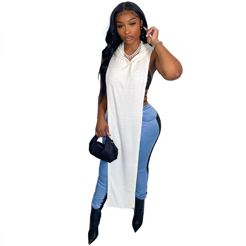 Женское платье-свитер без рукавов с разрезом сбоку | Женская одежда