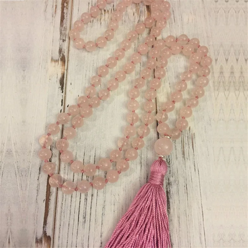 

6 мм розовый кварц, драгоценный камень, 108 бусин, кисточка мала, ожерелье, благословенное, приносящее удачу, ручная работа, молитвенный, класс...