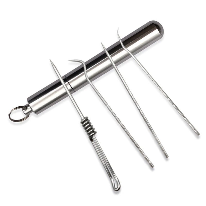 

For 304 Stainless Steel Health And Safety Advanced Toothpick Tool Outdoor Toothpick Bottle Fruit Fork Camping Tool 4pcs/set