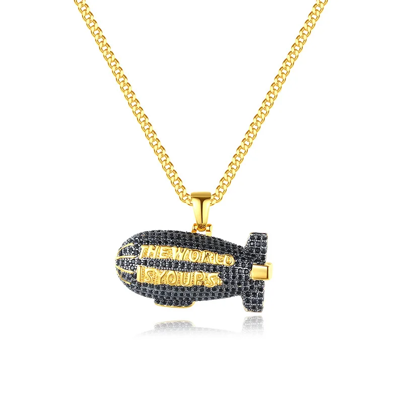 

Funmode Gold Color Link Chain Rocket Shape Design Black Cubic Zircon Pave Charm Necklace For Women Wholesale FN222