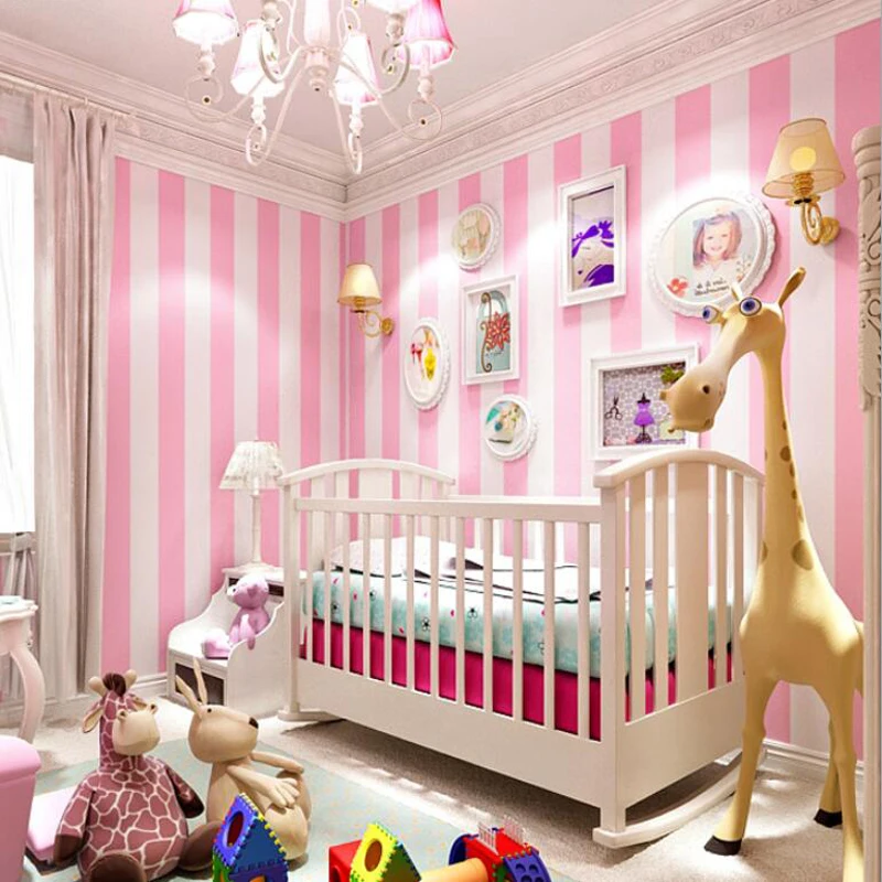 

Cute Pink Stripe Wallpaper for Kids Rooms Decor Kawaii Girl Bedroom Decoration diy Horizontal Vertical Striped Wallpapers J143