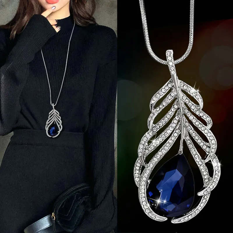 Женское винтажное длинное ожерелье BYSPT серебряное с кристаллами и